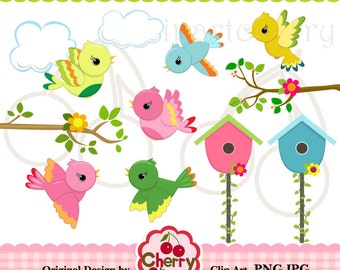 Spring Cute Birds Digital Clipart Set for -Personal and Commercial Use-paper crafts,card making,scrapbooking,web design