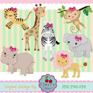 Girls Jungle Animals Digital Clipart Set 02 -Personal and Commercial Use-paper crafts,card making,scrapbooking