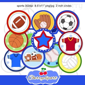 Sports Printable Cupcake Toppers -bag Tags -2 Inch Circles-birthday-8 ...