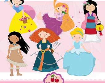 Fairytale Princess 2 -Digital Clipart Set for-Personal and Commercial Use- for Card Design, Scrapbooking, and Web Design