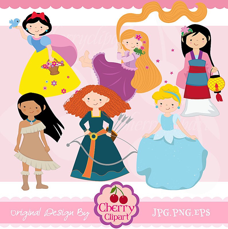 Fairytale Princess 2 Digital Clipart Set for-Personal and Commercial Use for Card Design, Scrapbooking, and Web Design image 1