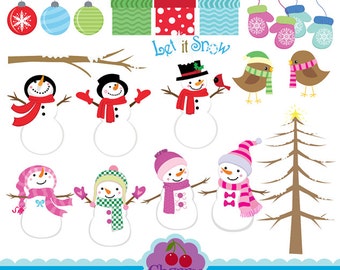 Snowman Clipart, Winter Fun, Christmas Scrapbook, Cute Snowman Clip Art,  Digital Snowman, Printable, Commercial Use D489 