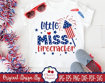 Little Miss Firecracker SVG PNG: 独立記念日デザイン (デジタルダウンロード)