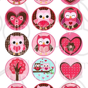 Valentine Cute Owls 1 Inch Digital Circles Design 4x6-15 Images 4x6 Sheet image 1