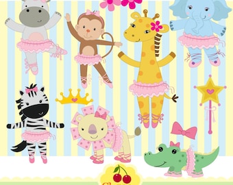 Tutu Cute Ballerina Animals digital clipart and matching digital papers -Personal and Commercial Use