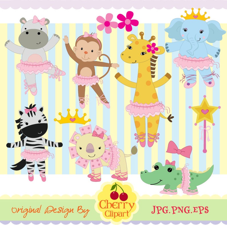 Tutu Cute Ballerina Animals digital clipart and matching digital papers Personal and Commercial Use 画像 1