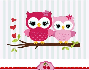 Sweet Owls,Owls for Big sister and Lil siters clip art CHERRY1- for Personal and Commercial Use