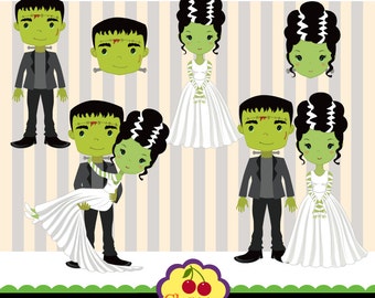 Halloween Frankenstein and his Bride Clip Art - HALLOWEEN NO.13 -Halloween Clip Art-Personal and Commercial Use