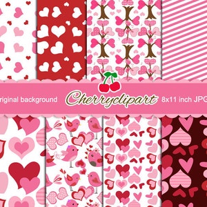Valentine Love Birds Digital Papers for Card Design, Scrapbooking, and Web Design