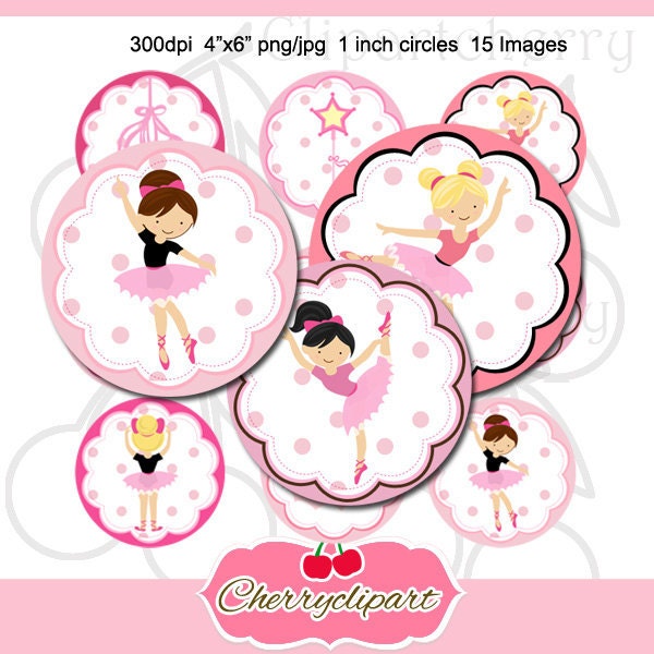 Little Ballet Dancer 1 inch Circles Round Graphics Digital Collage 4x6-15 images