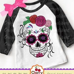 Sugar Skull, Day of the Dead Skull svg Silhouette & Cricut Cut Files, Sugar Skull clip art, T-Shirt, Iron on, Transfer DIGIHL79