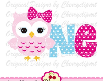 Owl First Birthday SVG: Girl One Clip Art, T-shirt Iron On (Digital Files)
