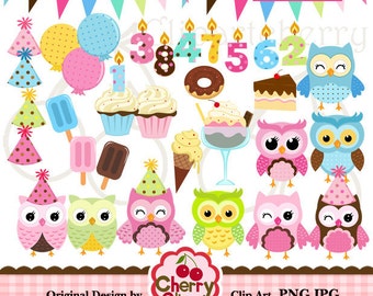 Sweet Birthday OWL digital clipart set for -Personal and Commercial Use-paper crafts,card making,scrapbooking,web design