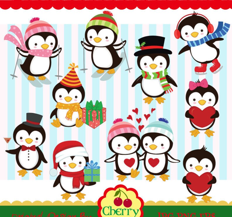 Christmas Penguins Clip Art Set: Winter PNG Images (digital Download ...