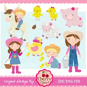 Farm friends for girls digital clipart set for-Personal and Commercial Use-Card Design, Scrapbooking, and Web Design