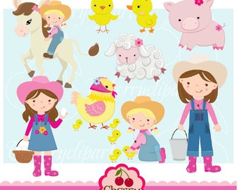 Farm friends for girls digital clipart set for-Personal and Commercial Use-Card Design, Scrapbooking, and Web Design