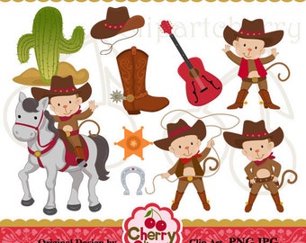 Cowboy Monkey Digital Clipart Set for-Personal and Commercial Use- for Card Design, Scrapbooking, and Web Design