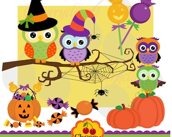 Halloween Cute Owls Digital Clipart Elements Set for -Personal and Commercial Use-paper crafts,card making,scrapbooking,web design