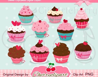 Sweet Cupcakes Digital Clipart Set for-Personal and Commercial Use- for Card Design, Scrapbooking, and Web Design