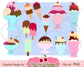 Ice Cream Sundae Digital Clipart Set-Personal and Commercial Use - paper crafts, card making, scrapbooking