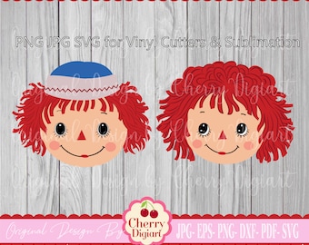 Vintage Raggedy Ann and Andy svg png Silhouette and Cricut Cut design, Clip art, T-shirt iron on, Tranfer printing BYSVG41