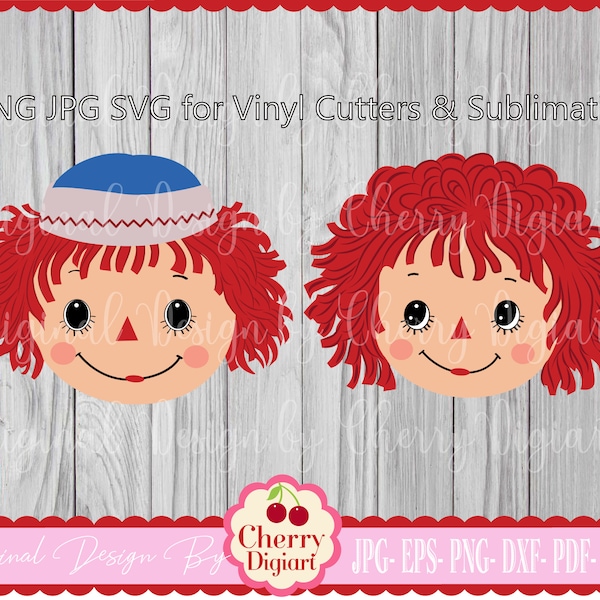 Vintage Raggedy Ann and Andy svg png Silhouette and Cricut Cut design, Clip art, T-shirt iron on, Tranfer printing BYSVG41