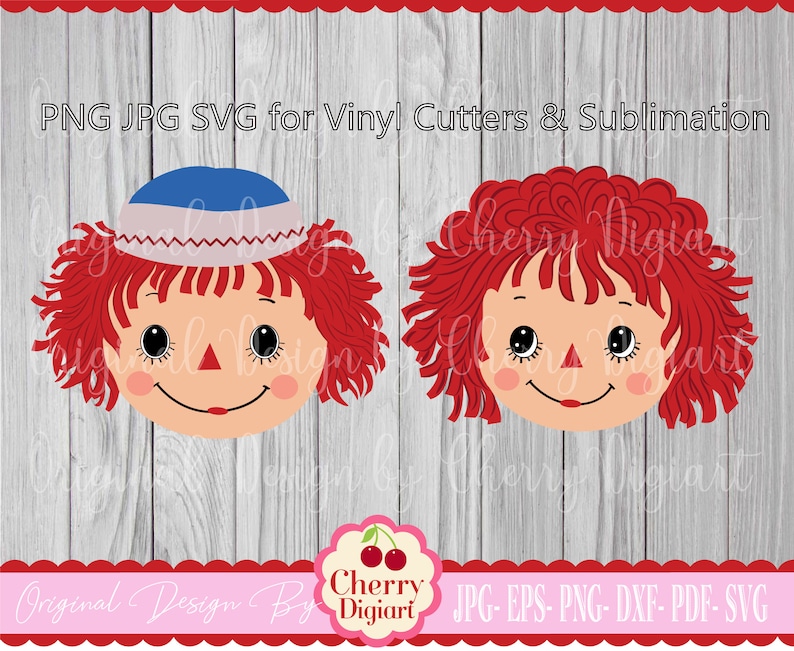 Vintage Raggedy Ann and Andy svg png Silhouette and Cricut Cut design, Clip art, T-shirt iron on, Tranfer printing BYSVG41 image 1