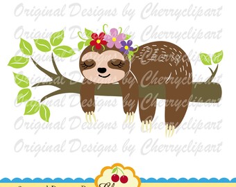 Baby Sloth SVG: Sleepy Flowers Animal Design (Digital Download)