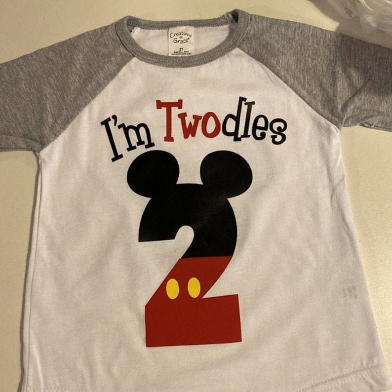 Birthday svg I'm Twodles svg, Mickey number 2 SVG, Birthday number 2 Silhouette & Cricut Cut Files, T-Shirt, Iron on, Transfer BIR32 image 3