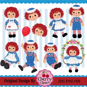 Raggedy Ann and Andy Raggedy Annie Rag Doll Digital Clipart Set Personal and Commercial Use image 1