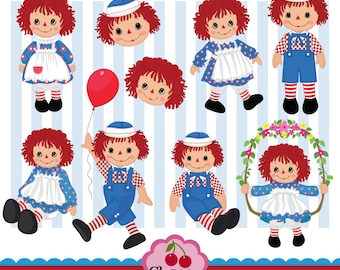 Raggedy Ann and Andy- Raggedy Annie  Rag Doll Digital Clipart Set -Personal and Commercial Use