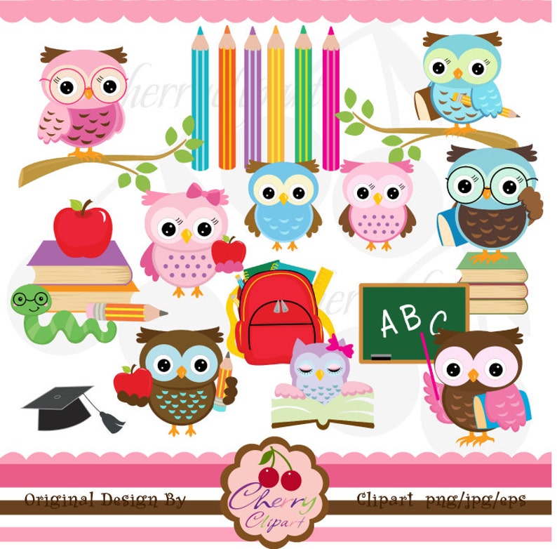 School owls digital clipart set for Personal and Commercial Use-paper crafts,card making,scrapbooking,web design