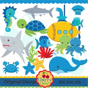 Sous-marin et créatures de mer pour les garçons ensemble -Personal and Commercial Use-paper crafts,card making,scrapbooking,web design