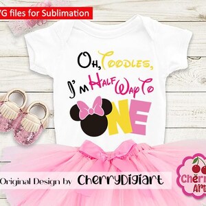 Halverwege één SVG PNG voor Minnie Birthday - silhouet/Cricut Cut-bestanden - Toodles-thema