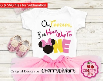 Halfway to One SVG PNG for Minnie Birthday - Silhouette/Cricut Cut Files - Toodles Theme