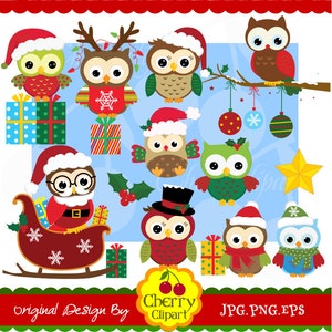 Christmas owls digital clipart set for-Personal and Commercial Use-paper crafts,card making,scrapbooking,web design