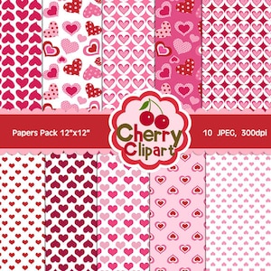 Valentine's day hearts papers pack for Card Design, Scrapbooking, and Web Design
