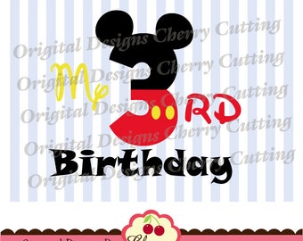 My 3rd Birthday SVG DXF Mickey number 3 Silhouette & Cricut Cut desigan and clip art