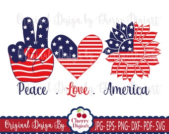 4th of July svg png Peace Love America, Patriotic Peace Hand Sign svg, Independence Day svg  JULY51