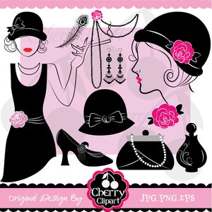Flapper Girl Retro Party digital clipart set- Personal and Commercial Use-paper crafts,card making,scrapbooking,web design