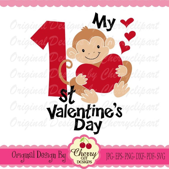 Download My 1st Valentine's Day svg dxf Baby monkey number 1 Svg | Etsy