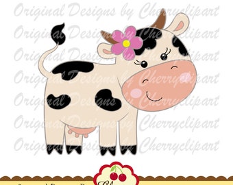 Cow SVG DXF, Flower Cow SVG, Farm Animal svg Silhouette and Cricut Cut Design, Cow clip art AN53 - Personal and Commercial Use