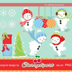 Zestaw cyfrowych clipartów „Ice Skating Snowman” – do użytku osobistego i komercyjnego – do projektowania kartek, scrapbookingu i projektowania stron internetowych