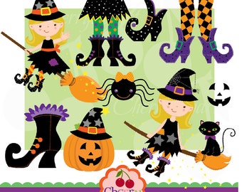 Halloween Cute Witches and Witch Feet digital clipart set -Personal and Commercial Use-paper crafts,card making,scrapbooking,web design