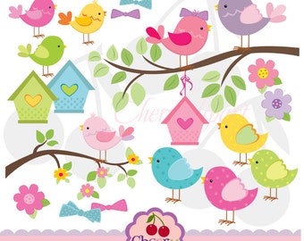 Kleine Vögel Clipart digitale Set für-Persönliche und kommerzielle Nutzung-Papier-Handwerk, Kartenmachen, Scrapbooking, Web-Design