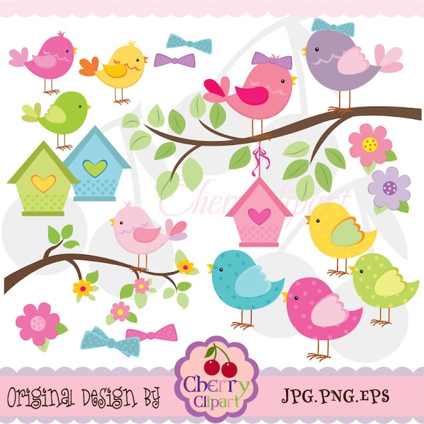 Kleine Vögel Clipart digitale Set für-Persönliche und kommerzielle Nutzung-Papier-Handwerk, Kartenmachen, Scrapbooking, Web-Design