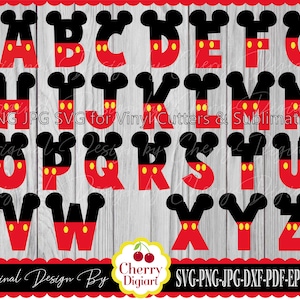 Pacchetto di lettere dell'alfabeto di Topolino e monogrammi - File SVG PNG per plotter da taglio e sublimazione