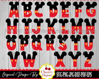 Mickey Alphabet Letters Monogram Bundle - SVG PNG Files for Vinyl Cutters & Sublimation