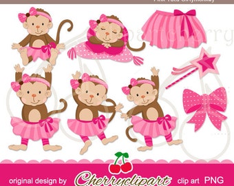 Pink Tutu Girly monkey digital clipart-Personal and Commercial Use-for paper crafts,card making,scrapbooking,and web design