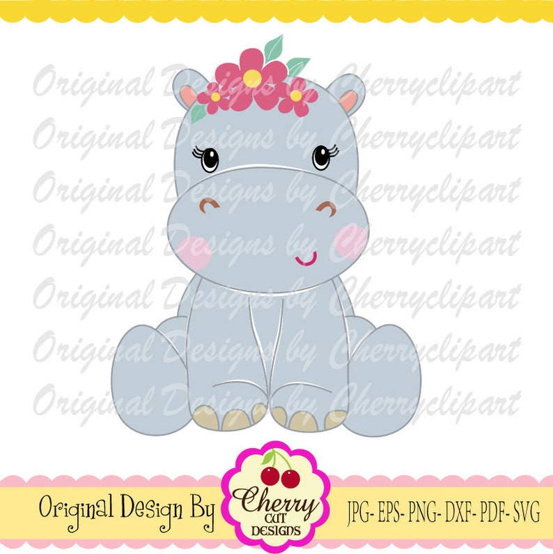 Download Svg dxf cute little Hippo svg baby hippo with flowers svg ...